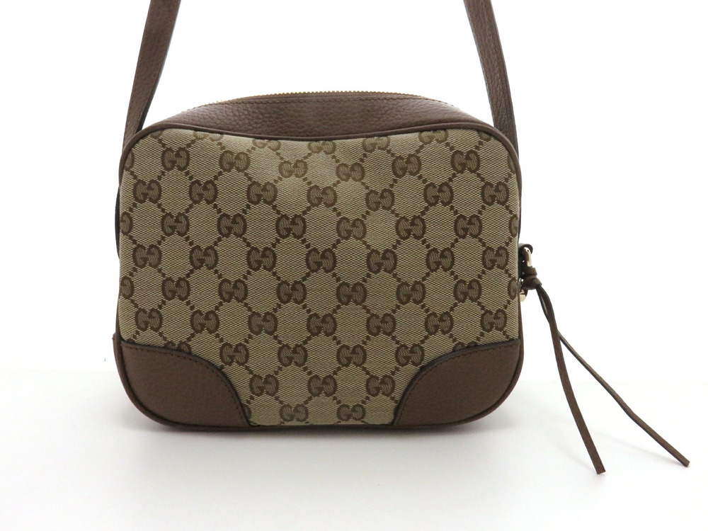 Gucci Shoulder Bag Beige Cream Brown Canvas Calfskin